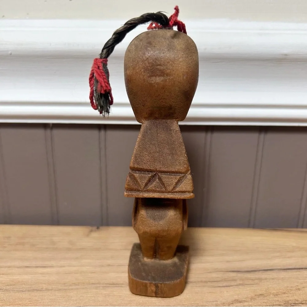 Handcrafted Wooden Folk Art Female Figurine with a Braid African Origin VTG